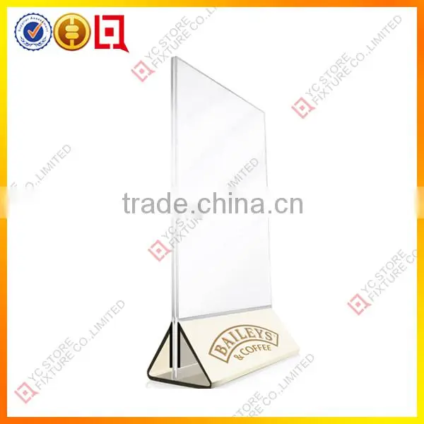 Acrylic menu holder with Triangle Base