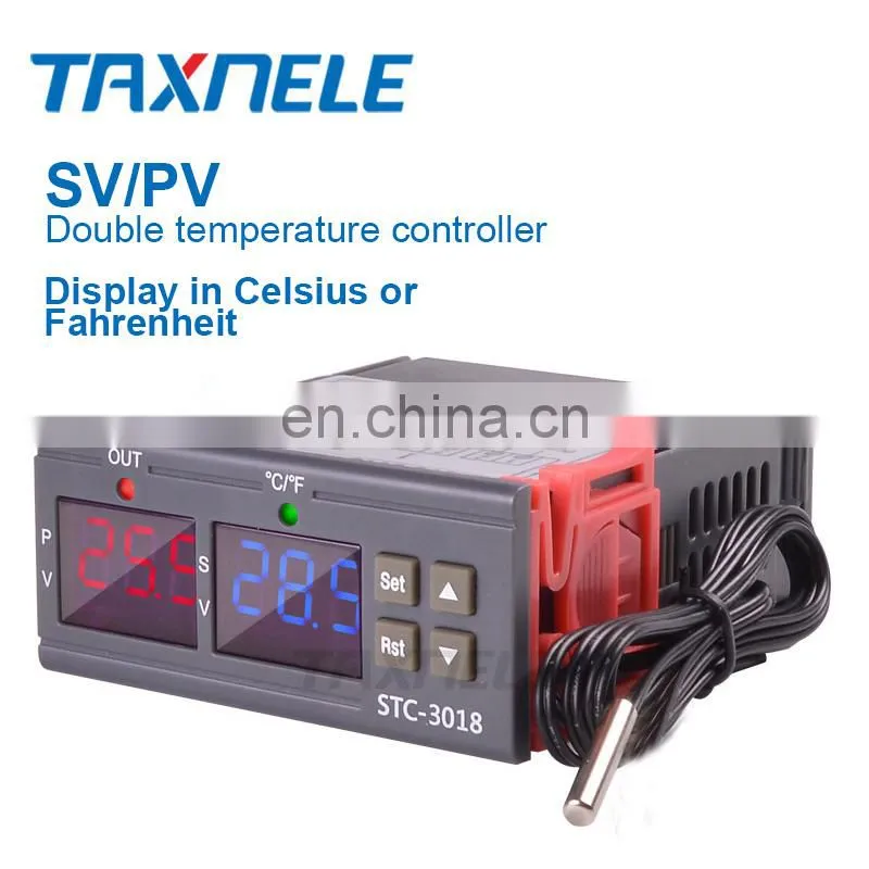 Dual Digital Temperature Controller STC-3018 12V 24V 110-220V Celsius & Fahrenheit Thermoregulator Thermostat Switch