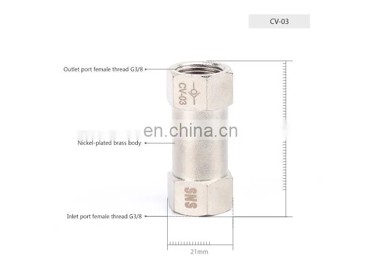 SNS CV Series One Way Nickel-Plated Brass Check Valve Non Return Valve