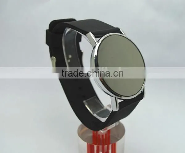 Mirror face led watch for young women with silicone band, roll ball led lights,alloy watch case