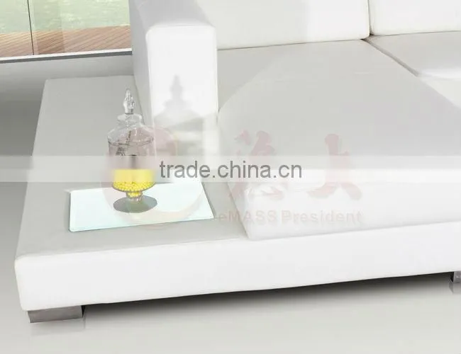 EM-ls6011# Golden Furniture white leather corner sofas with lamp