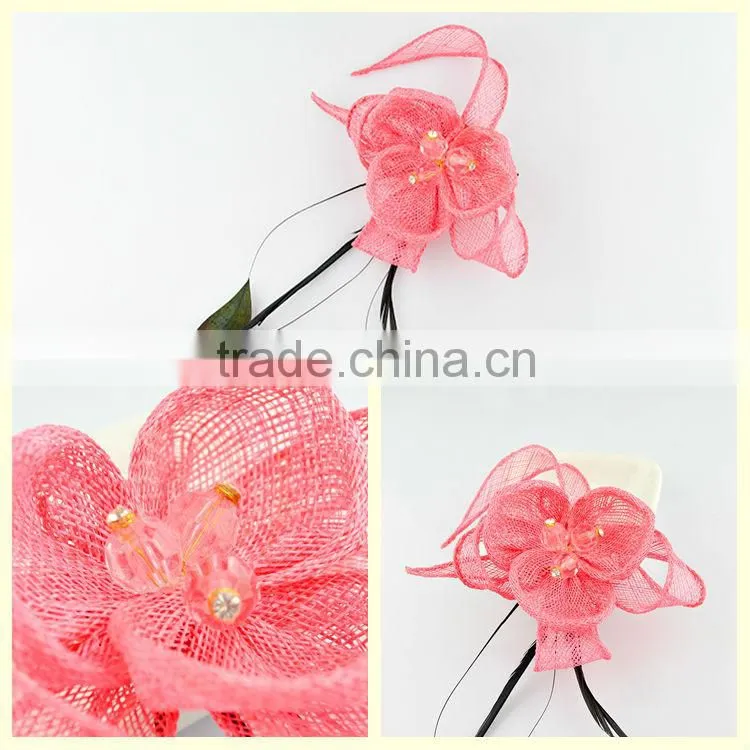Hot hair clips wholesale China fashion pink flower feather hairpins