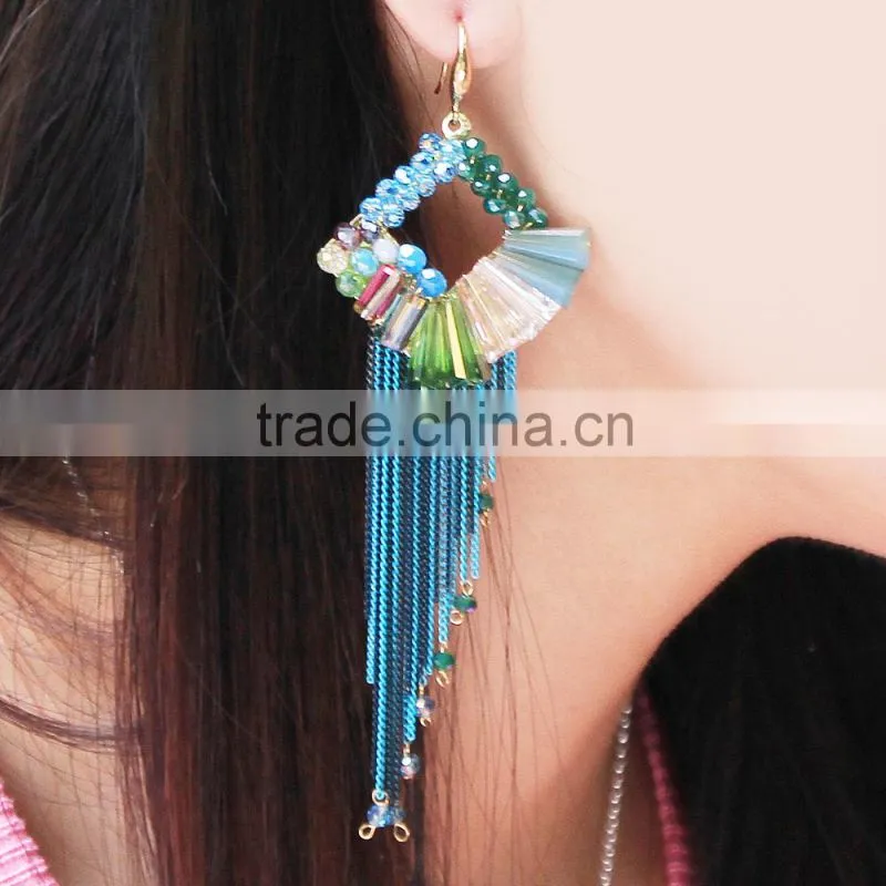 2015 fashion handmade crystal beaded tassel earrings for beautiful women wholesale