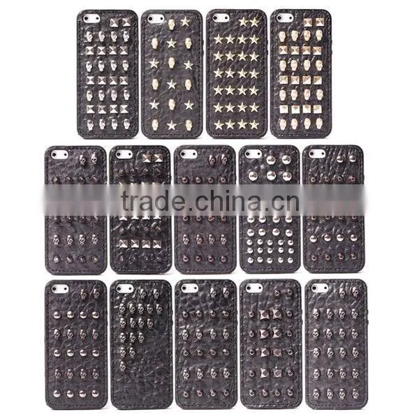 Hot Sale Fashion Metal Leather Case For IPhone5s Case with Retro Rivets
