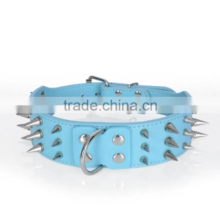 Wholesale three rows of sharp nails pet collars pu dog collar