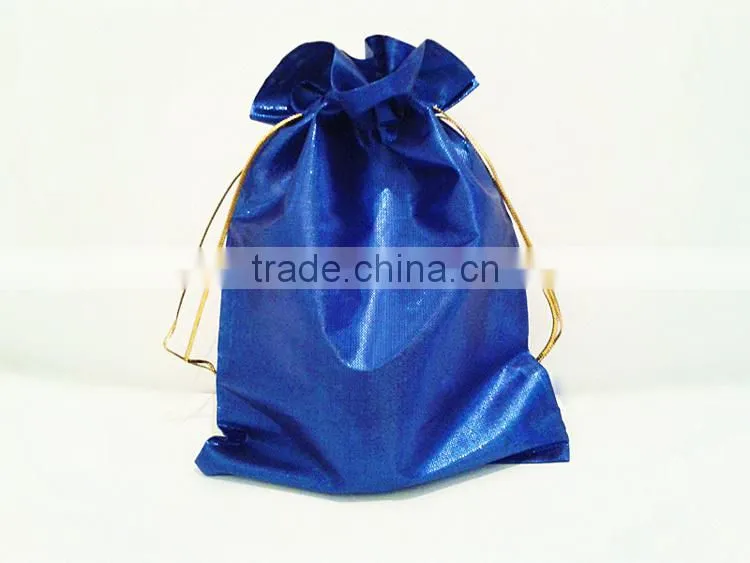 Blue Satin Gift with Gold Drawstring Bag
