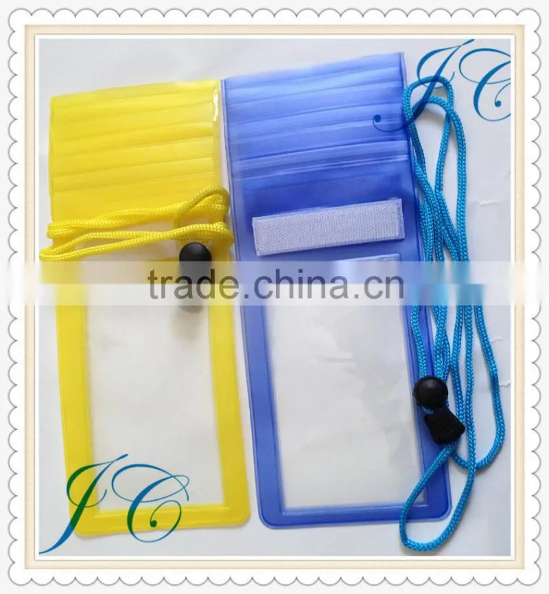 Fashion colorful PVC Plastic Mobile Phone Waterproof Bag with string for promotion