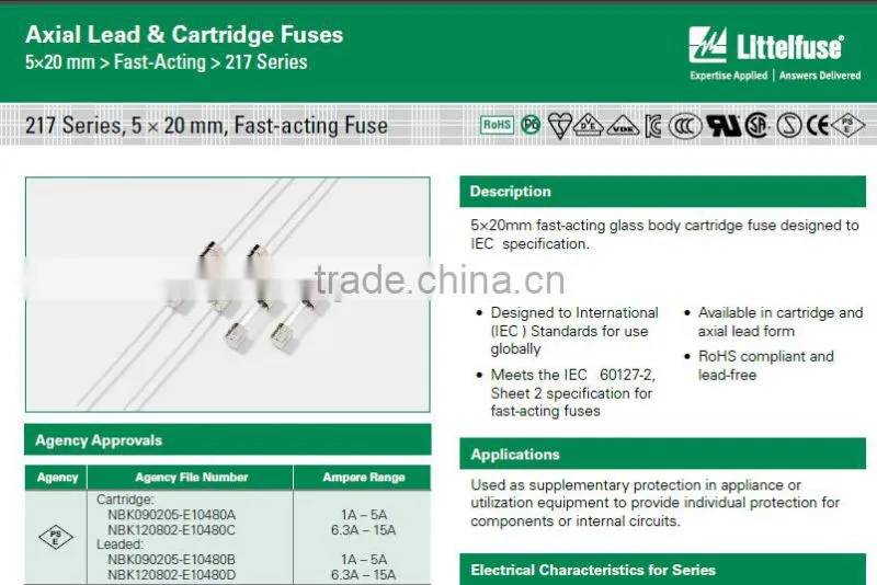 Littelfuse Glass Fuse Fast-Acting Fuse 2000mA 2.0A 250V 5X20 mm 0217002.MXP