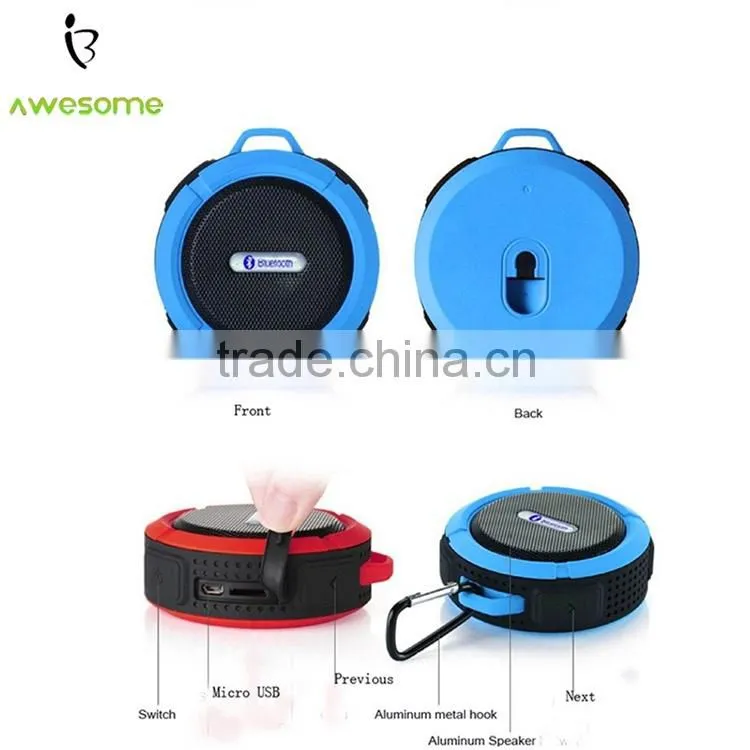 (Hot) 2016 Bluetooth Waterproof Speaker with hook, Portable Bluetooth Speaker, waterproof bluetooth speaker with suction cup