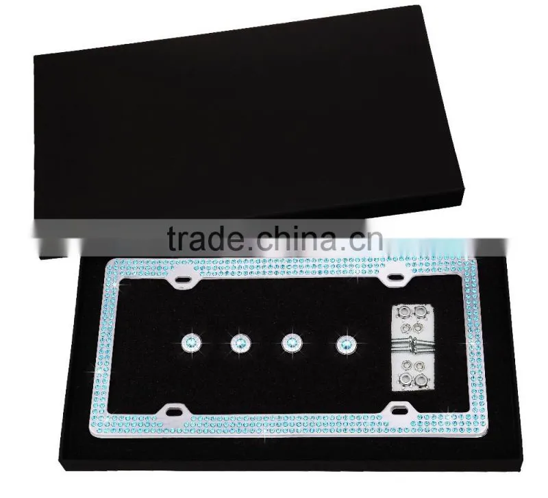 Bling License Plate Frame with Screws and Crystal Rhinestone Caps