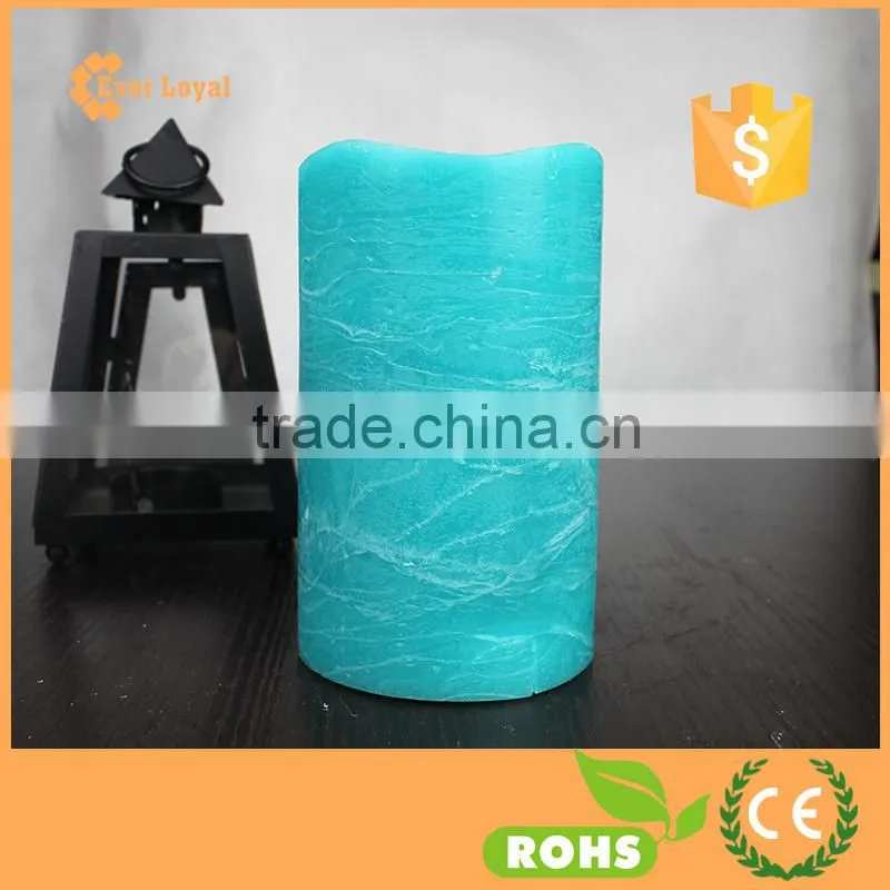 Flickering Flame LED Wax Candles Light Rustic Pillar Candle Set With Special Peacock Blue