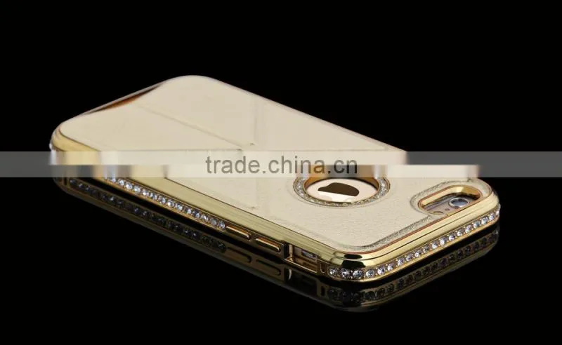 PU Leather and Diamond Metal Stands Function Phone Cases for iPhone 6