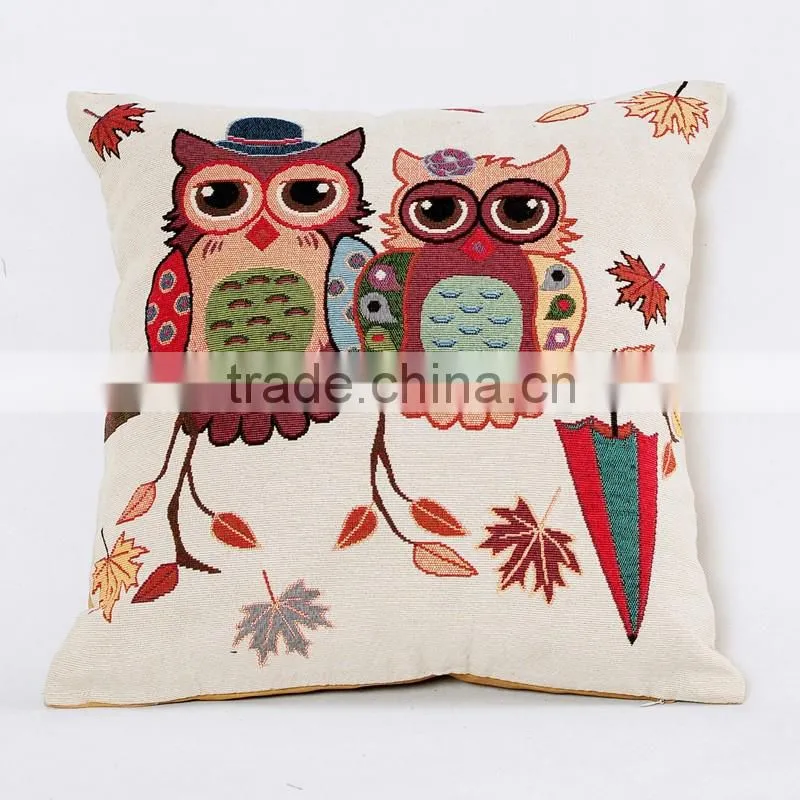 2016 Cute Owl Bird silkscreen polyester fabric square custom cushion pillow