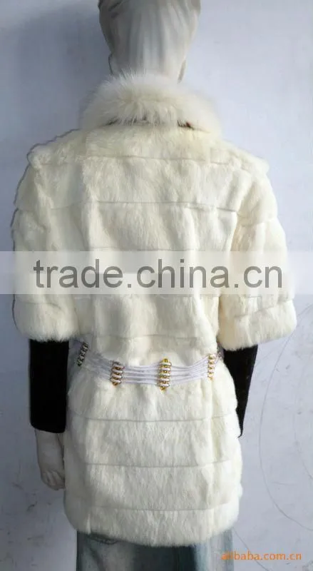 RBT13010 rabbit fur coat with fox fur collar