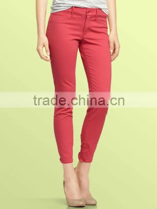 2016 wholesale price branded ladies sexy skinny red jeans