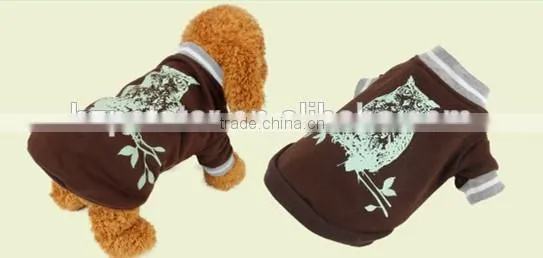 2016 new design dog clothes with owl print glow in dark