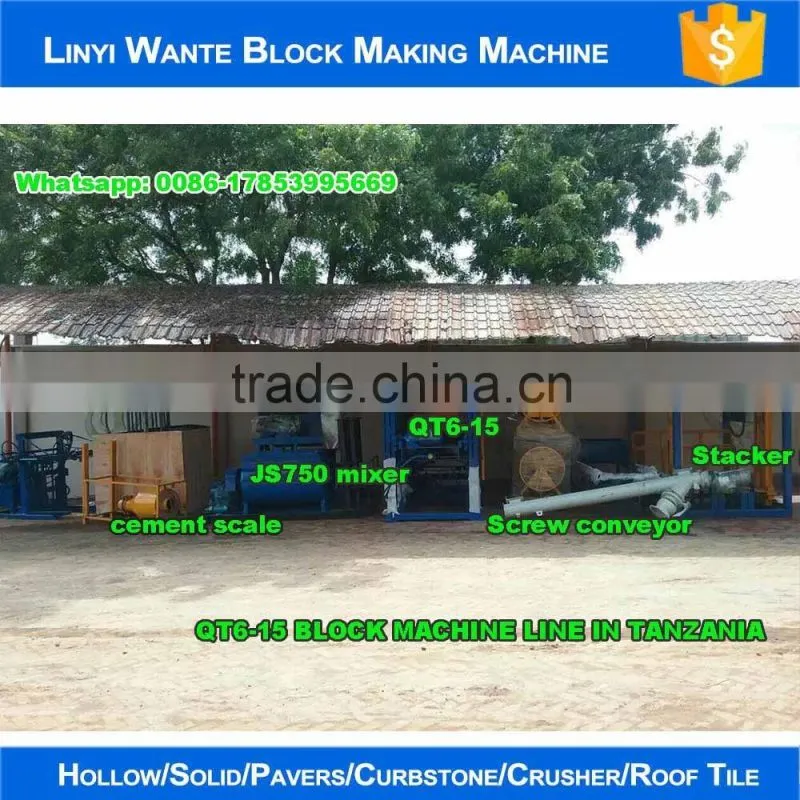 WANTE MACHINERY WANTE BRAND QT6-15B Fully automatic block making machine line with 9m screw conveyor