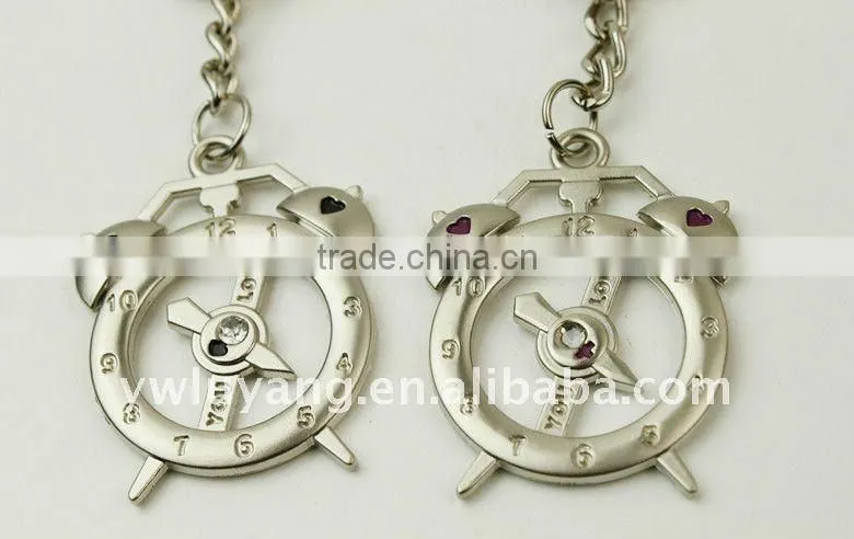 fashion zinc alloy alarm clock couple key chain
