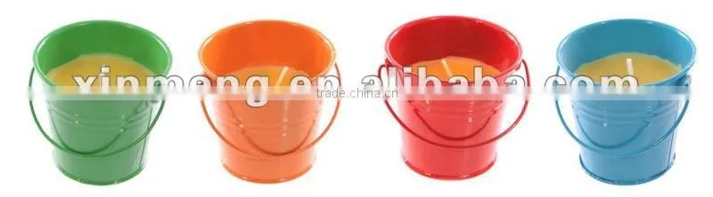 Our door garden candle/Citronella oil Candle in Colourful Mini Metal Bucket