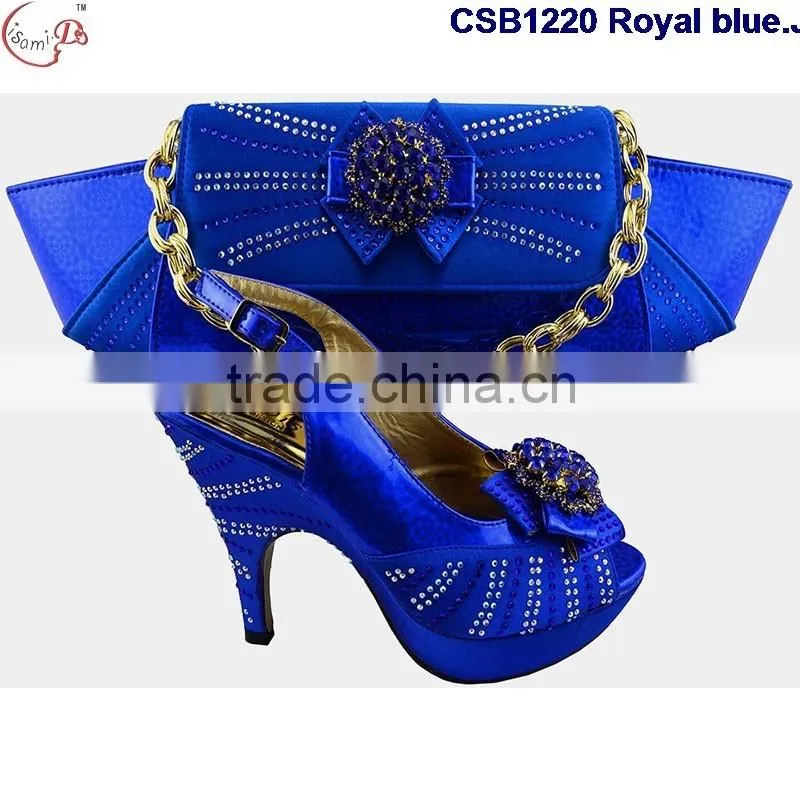 CSB1220 Royal blue March 2016 New arrival design high quailty low price hot selling beautiful lady high heel shoes match bag