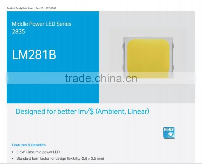 0.5wat high brightness 75lumens Samsung 2835 led