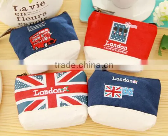 Newest euro style canvas coin purse with embroidery logo for wholesales