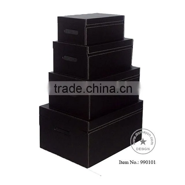 S/4 faux leather storage containers set,