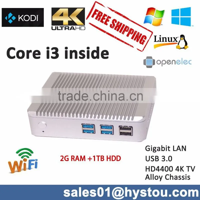 Computer stores Factory price computer Intel core i3 4010U,Mini pc i3 with 2G RAM 60G SSD 1TB HDD USB 3.0