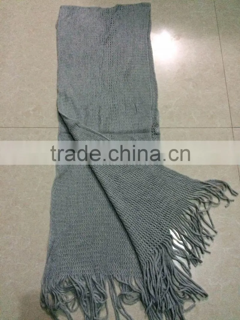 Stock Item cheap long gray crochet knitted scarf with fringes