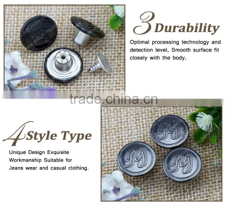 Fashion custom design metal studs demin buttons for clothing