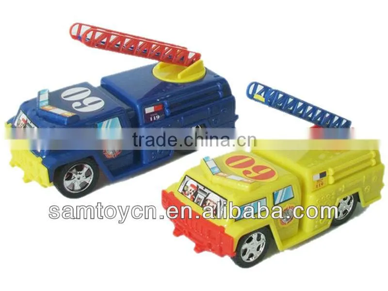 Cartoon pull back toy yellow fire engine