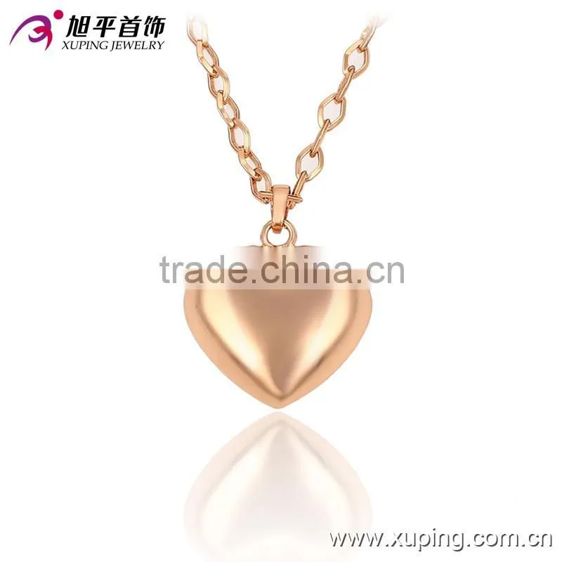 xuping fashion long necklace, China wholesale rose gold heart none stone polish Pendant Necklace