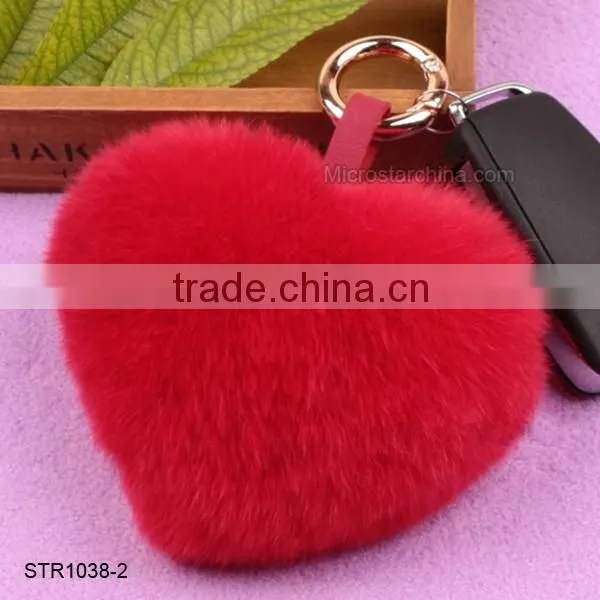 Top Quality Real Rex Rabbit Fur Pom Keychain Heart Shape Keychain