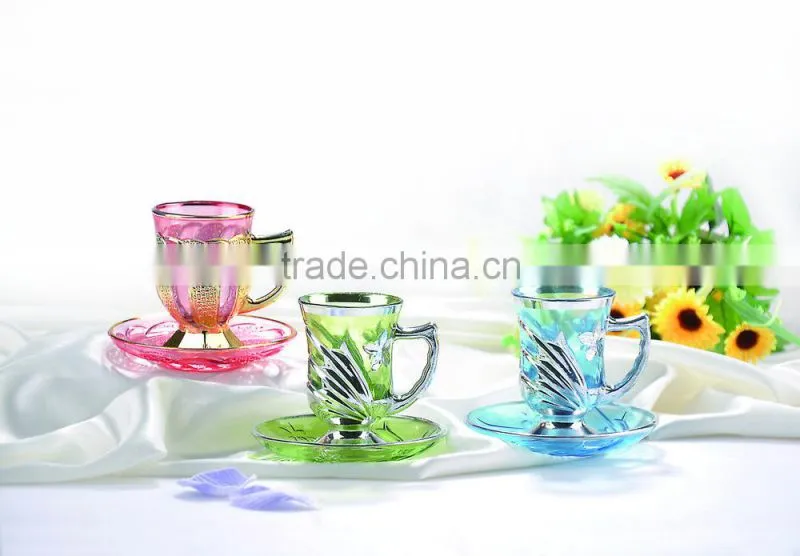 personalized high quality small glass cup and saucer
