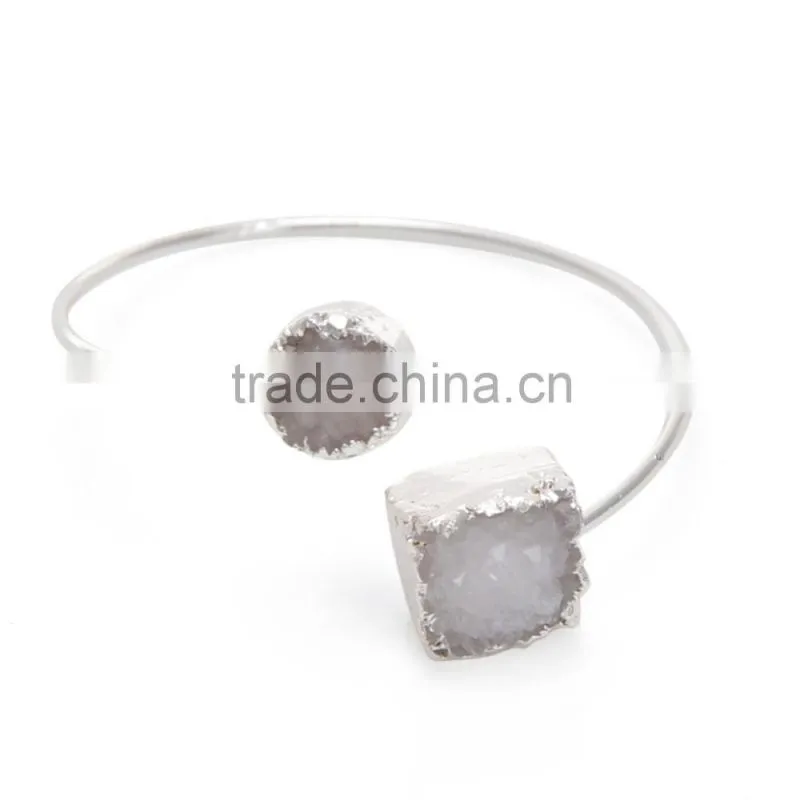 New Arrival Natural Double Druzy Bracelet Expandable Wire Gemstone Bangle Quartz Bracelet