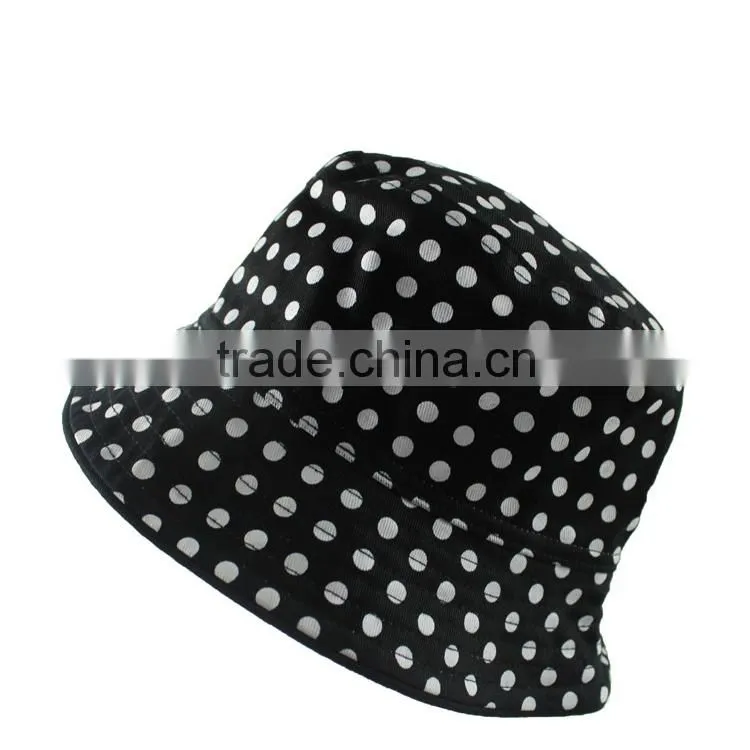 wholesale blank fabric headwear bucket hat with white dots