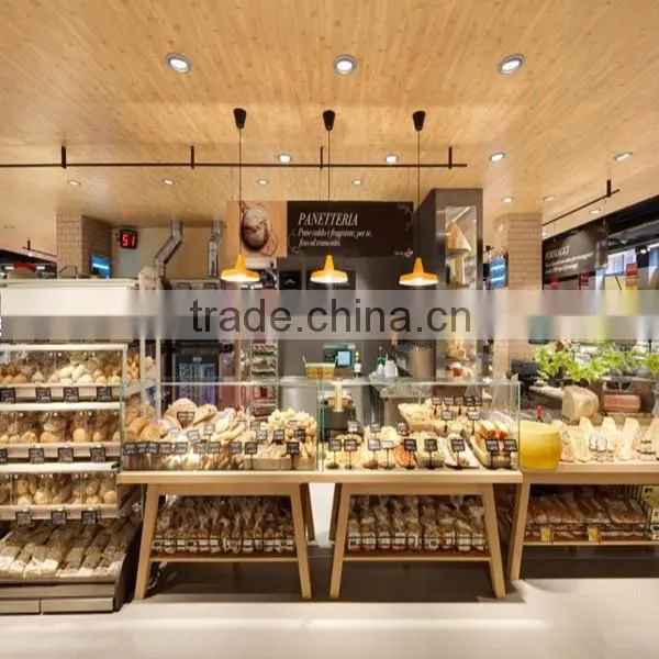 wood supermarket bread display rack