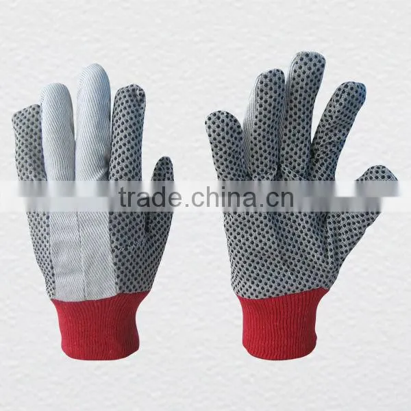 Polka dot drill cotton glove with red knit wrist