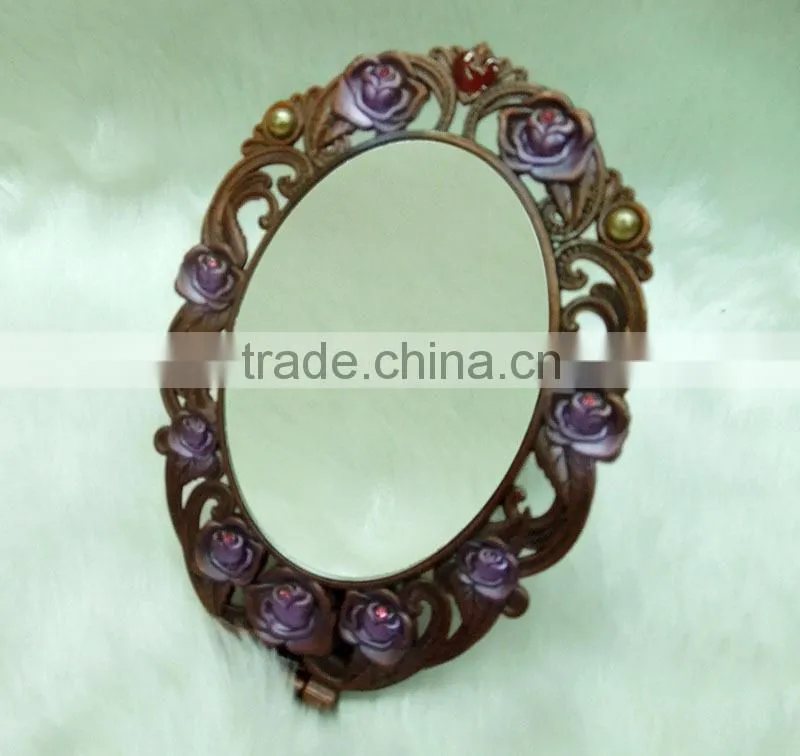 Vintage enamel purple pocket mirror