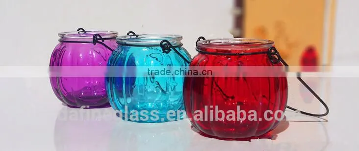 Pumpkin Shape Glass Vase Bottle for plant With Metal Handle Candle Hydroponic/Home Decoration
