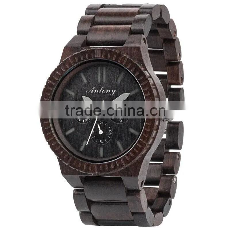 2015 Man Wooden Watch Ebony case even strap / Japan calendar movement