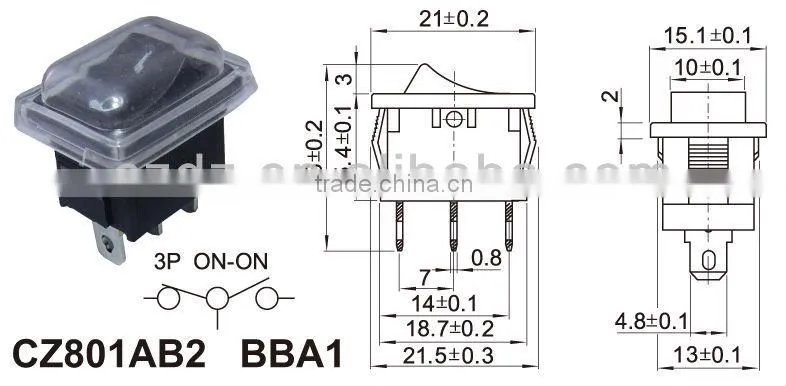 3pin rocker switch with waterproof cap,Copper contact waterproof electrical rocker switch for electric recliner