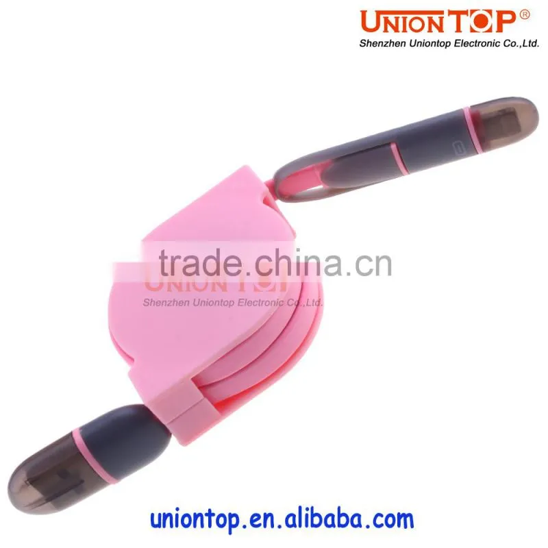 wholesale 2 in 1 colorful fast charging retractable 5pin micro usb cable for android