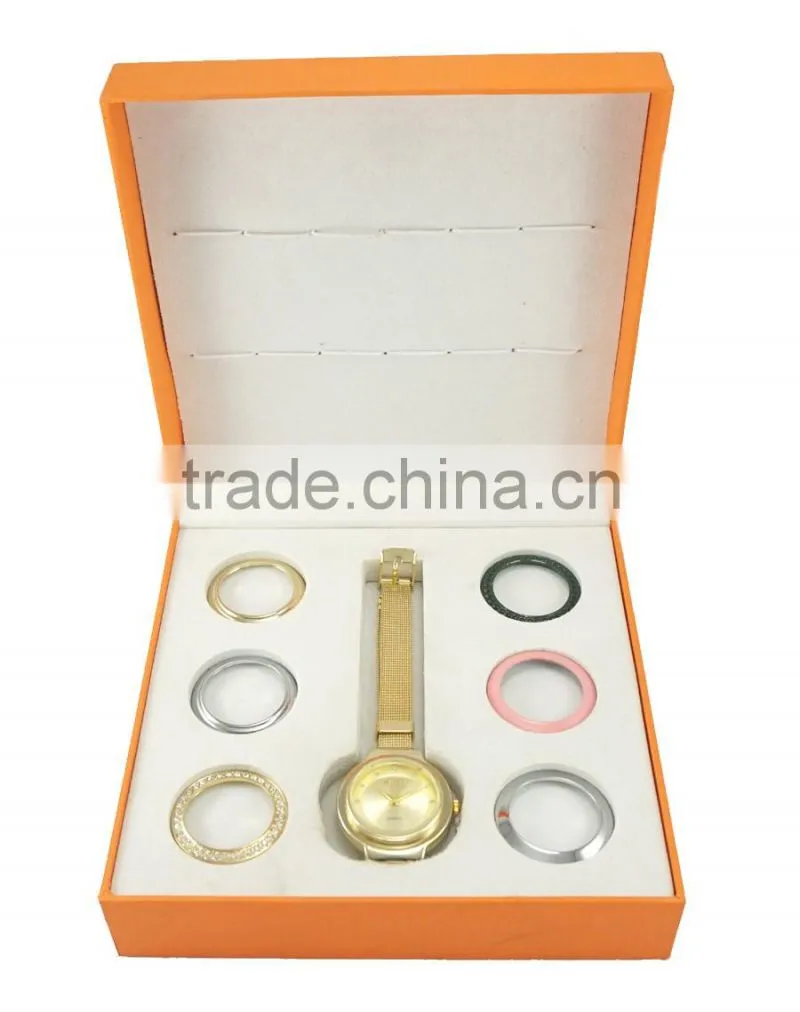 New mdoels for watch packing boxes orange case for gift set watch with many colorful changeable bezals paper boxes