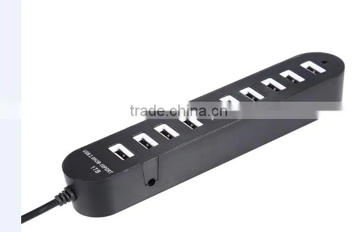 Portable 480MBPS usb 2.0 10 port hub with one switch