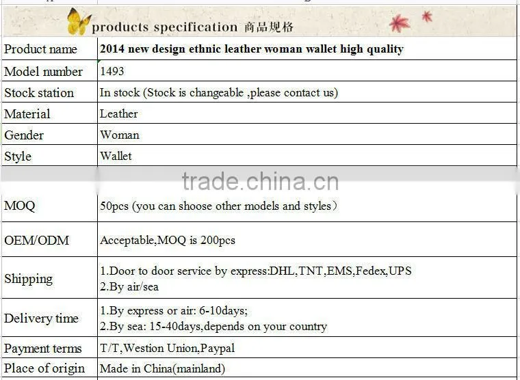 Wholesale cheap wallet ethnic leather woman wallet high quality