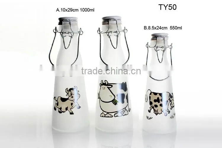 1 liter glass milk bottle with lockiing ceramic lid