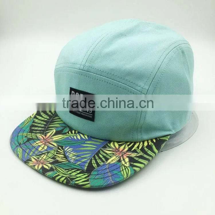 Custom design your own logo flat brim 5 panel skull cap