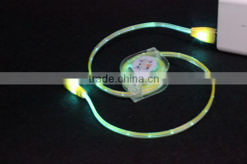 Glowing laughing face stretchable flat micro usb cable, USB to micro usb 5 pin for all smart phone