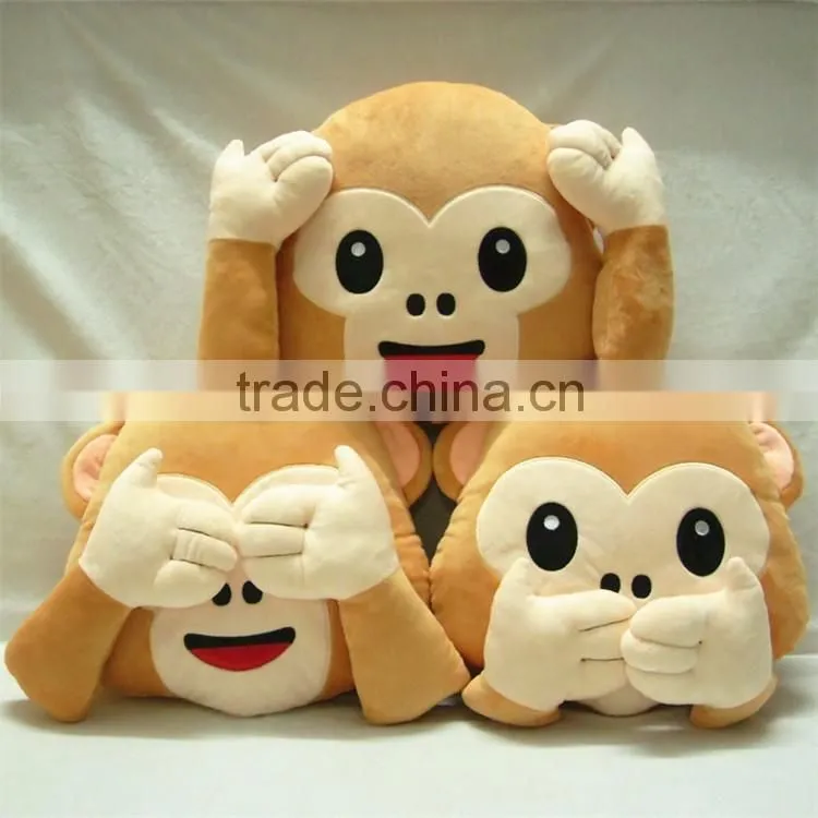 Best sell cute plush soft monkey emoji pillows with heart eyes